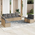 9-tlg. Garten-Sofagarnitur mit Kissen Beige Poly Rattan