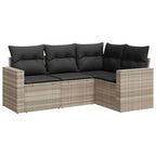 4-tlg. Garten-Sofagarnitur mit Kissen Hellgrau Poly Rattan