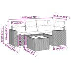 5-tlg. Garten-Sofagarnitur mit Kissen Schwarz Poly Rattan