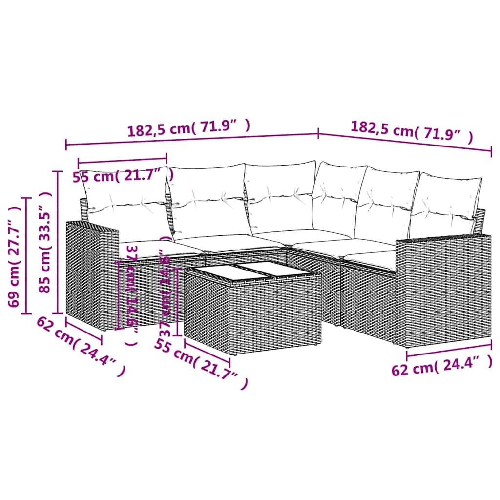 6-tlg. Garten-Sofagarnitur mit Kissen Schwarz Poly Rattan