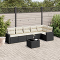 7-tlg. Garten-Sofagarnitur mit Kissen Schwarz Poly Rattan