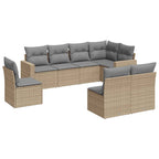 8-tlg. Garten-Sofagarnitur mit Kissen Beige Poly Rattan
