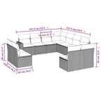 11-tlg. Garten-Sofagarnitur mit Kissen Schwarz Poly Rattan
