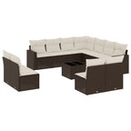 12-tlg. Garten-Sofagarnitur mit Kissen Braun Poly Rattan