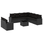 10-tlg. Garten-Sofagarnitur mit Kissen Schwarz Poly Rattan
