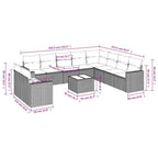 11-tlg. Garten-Sofagarnitur mit Kissen Schwarz Poly Rattan