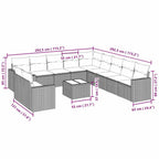 12-tlg. Garten-Sofagarnitur mit Kissen Hellgrau Poly Rattan
