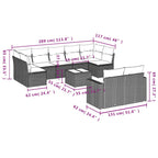 10-tlg. Garten-Sofagarnitur mit Kissen Schwarz Poly Rattan
