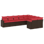 9-tlg. Garten-Sofagarnitur mit Kissen Braun Poly Rattan