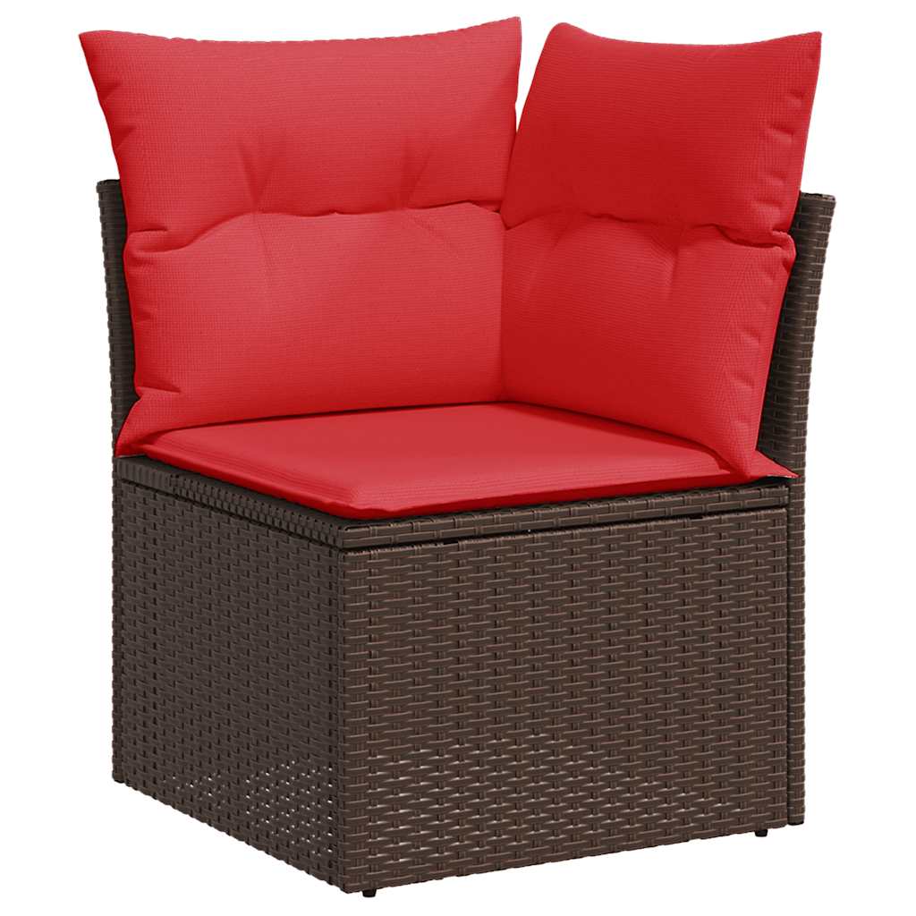 9-tlg. Garten-Sofagarnitur mit Kissen Braun Poly Rattan