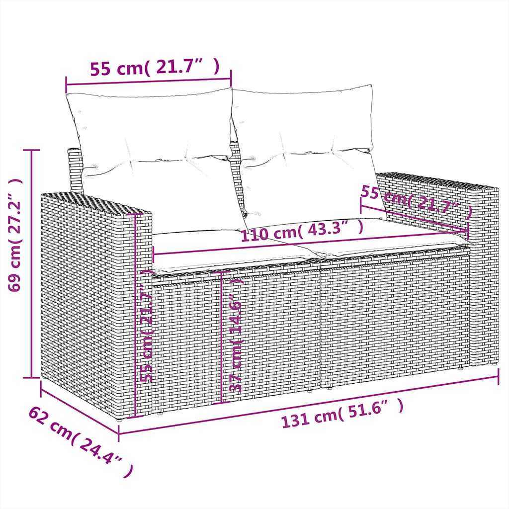 10-tlg. Garten-Sofagarnitur mit Kissen Hellgrau Poly Rattan