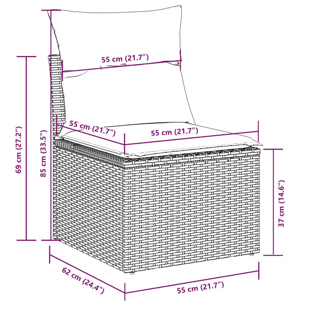 10-tlg. Garten-Sofagarnitur mit Kissen Hellgrau Poly Rattan