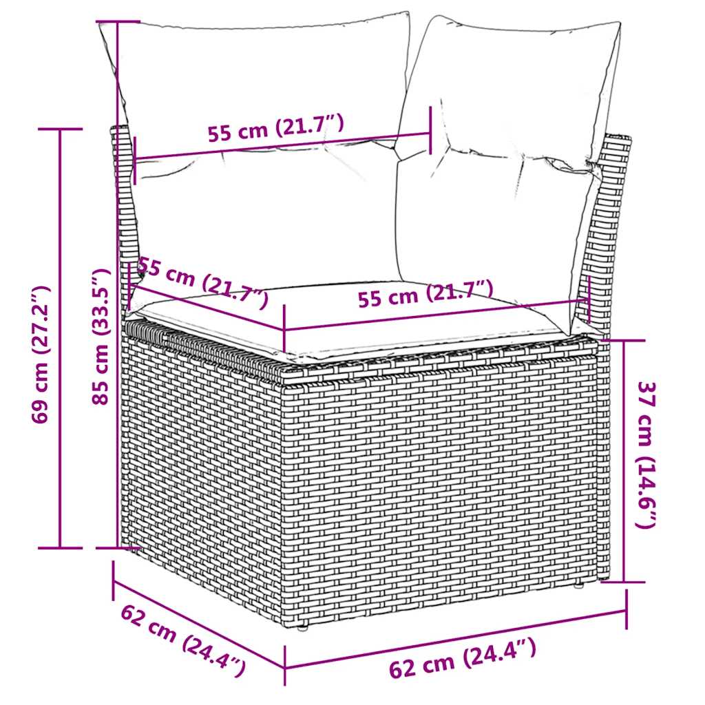 10-tlg. Garten-Sofagarnitur mit Kissen Grau Poly Rattan