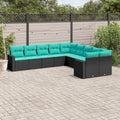 10-tlg. Garten-Sofagarnitur mit Kissen Schwarz Poly Rattan