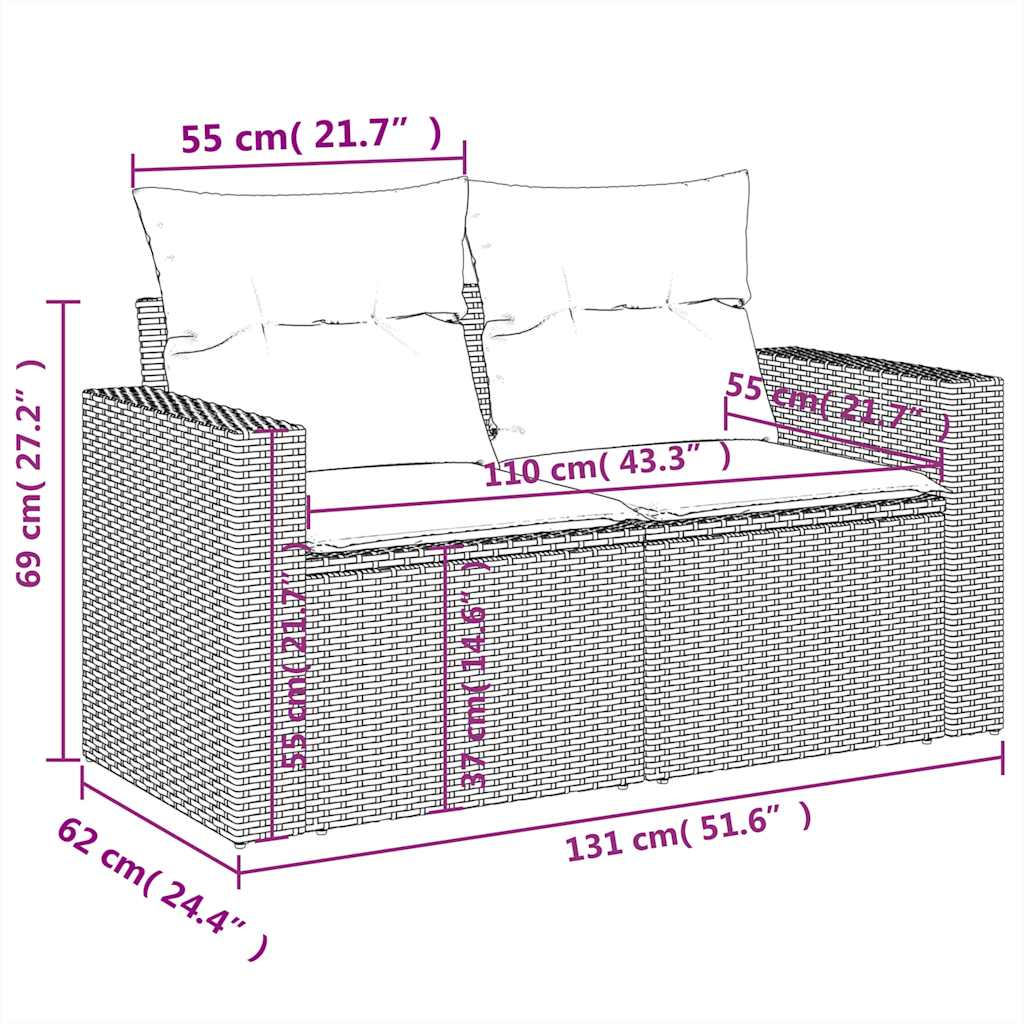 11-teiliges Gartensofa-Set mit Kissen, grau, Polyrattan