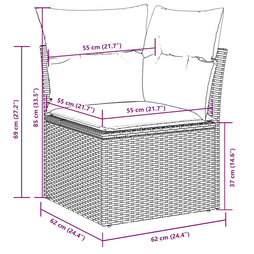 11-tlg. Garten-Sofagarnitur mit Kissen Hellgrau Poly Rattan
