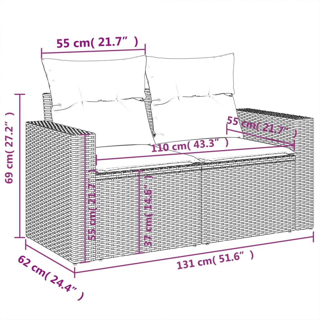 11-tlg. Garten-Sofagarnitur mit Kissen Braun Poly Rattan