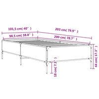 Bettgestell Grau Sonoma 100x200 cm Holzwerkstoff und Metall