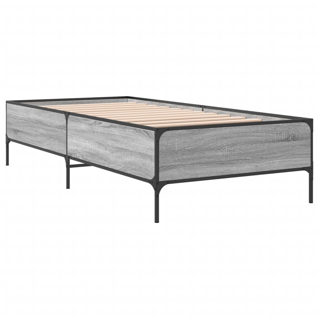 Bettgestell Grau Sonoma 75x190 cm Holzwerkstoff und Metall