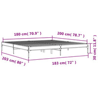 Bettgestell Grau Sonoma 180x200 cm Holzwerkstoff und Metall