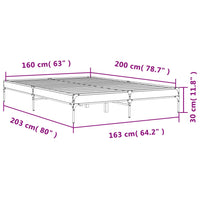 Bettgestell Grau Sonoma 160x200 cm Holzwerkstoff und Metall