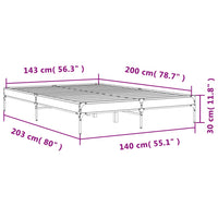 Bettgestell Grau Sonoma 140x200 cm Holzwerkstoff und Metall