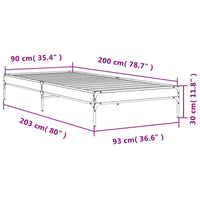 Bettgestell Grau Sonoma 90x200 cm Holzwerkstoff und Metall