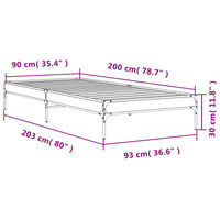 Bettgestell Braun Eichen-Optik 90x200 cm Holzwerkstoff Metall