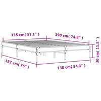 Bettgestell Grau Sonoma 135x190 cm Holzwerkstoff und Metall