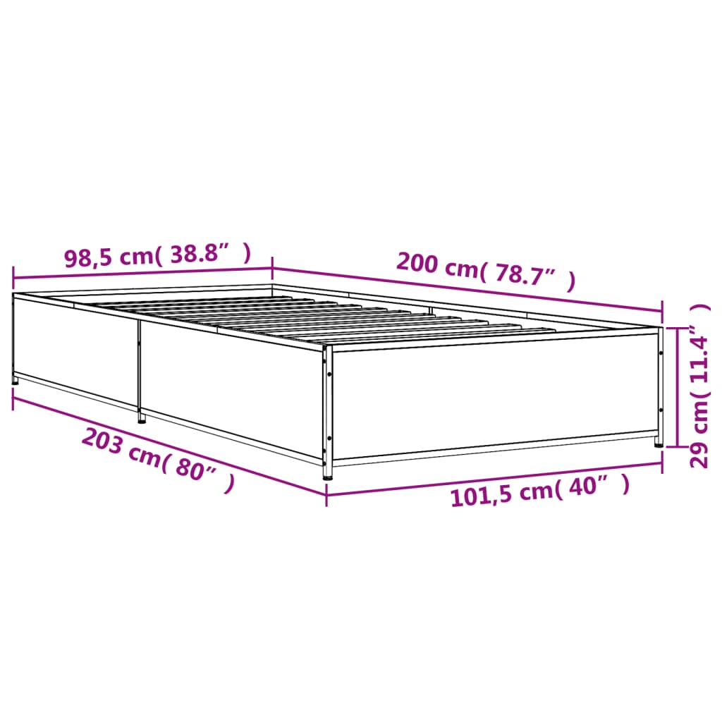 Bettgestell Braun Eichen-Optik 100x200 cm Holzwerkstoff Metall