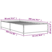 Bettgestell Grau Sonoma 90x200 cm Holzwerkstoff und Metall