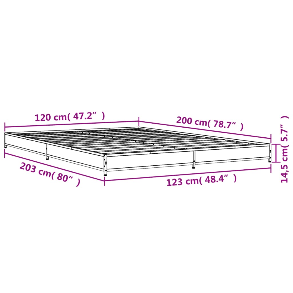 Bettgestell Grau Sonoma 120x200 cm Holzwerkstoff und Metall