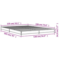 Bettgestell Grau Sonoma 135x190 cm Holzwerkstoff und Metall