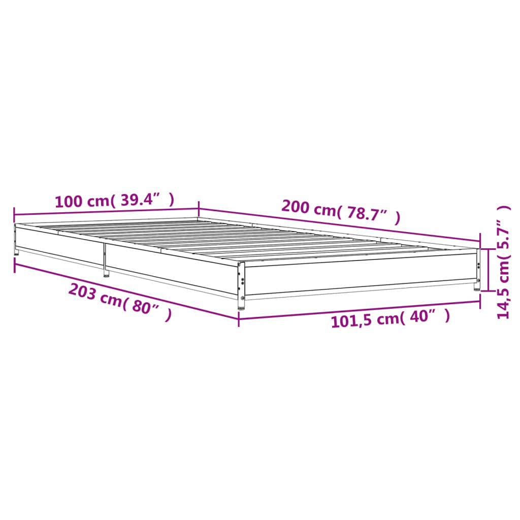 Bettgestell Braun Eichen-Optik 100x200 cm Holzwerkstoff Metall