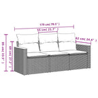 3-tlg. Garten-Sofagarnitur mit Kissen Schwarz Poly Rattan