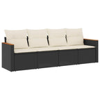 4-tlg. Garten-Sofagarnitur mit Kissen Schwarz Poly Rattan