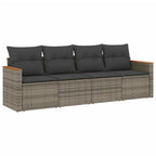 4-tlg. Garten-Sofagarnitur mit Kissen Grau Poly Rattan