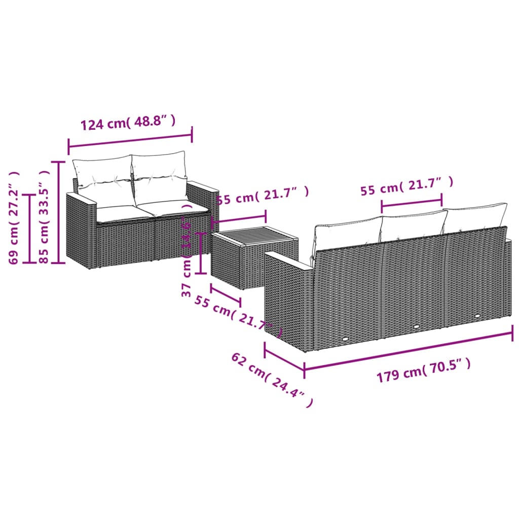 6-tlg. Garten-Sofagarnitur mit Kissen Schwarz Poly Rattan
