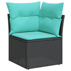 6-teiliges Gartensofa-Set mit Kissen, schwarzes Polyrattan
