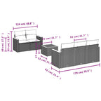 6-teiliges Gartensofa-Set mit Kissen, schwarzes Polyrattan