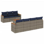8-teiliges Gartensofa-Set mit Kissen, grau, Polyrattan