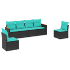 6-teiliges Gartensofa-Set mit Kissen, schwarzes Polyrattan