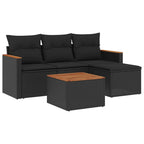 5-tlg. Garten-Sofagarnitur mit Kissen Schwarz Poly Rattan