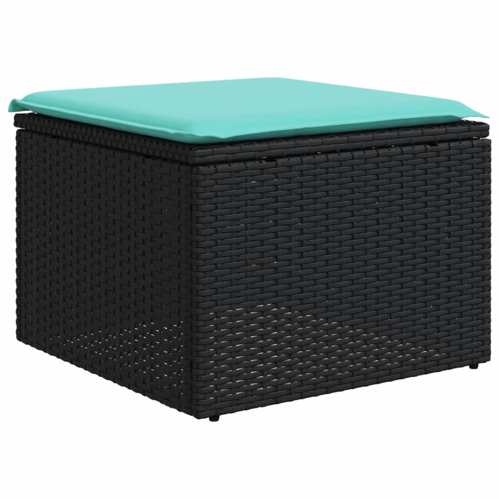 5-teiliges Gartensofa-Set mit Kissen, schwarzes Polyrattan