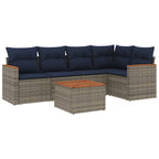 6-teiliges Gartensofa-Set mit Kissen, grau, Polyrattan