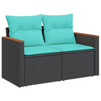 5-teiliges Gartensofa-Set mit Kissen, schwarzes Polyrattan