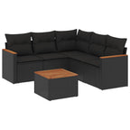 6-tlg. Garten-Sofagarnitur mit Kissen Schwarz Poly Rattan