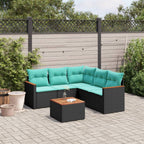 6-teiliges Gartensofa-Set mit Kissen, schwarzes Polyrattan