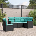 5-teiliges Gartensofa-Set mit Kissen, schwarzes Polyrattan
