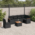 7-tlg. Garten-Sofagarnitur mit Kissen Schwarz Poly Rattan